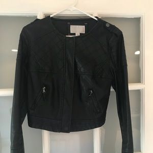 Faux Leather Crop Motto Jacket
